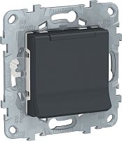 Розетка с заземлением без рамки Schneider Electric Unica New 1-м. крышка шторки IP40 антрацит картинка